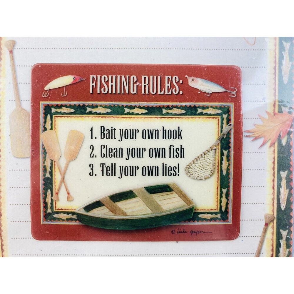 LINDA GRAYSON MAGNETIC NOTE PAD Fishing Rules Bait Hook Man's Place on Boat USA